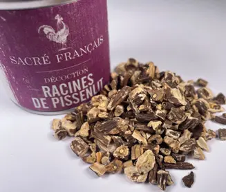 Tisanes Sacré français - Décoction - Bien être - Racines de Pissenlit - On utilise les jeunes feuilles en salade (salade de Barabans une spécialité de Saint-Etienne) et les racines pour les soupes ou infusées dans vos miels et boissons.