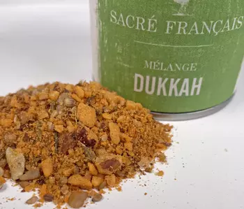 Épices Sacré français - Mélange d’épices - Liban - Dukkah - <div>Idéal avec le pain trempé dans de l'huile d'olive ou saupoudré sur divers plats. Originaire d'Égypte, un mélange d'épices et de fruits secs utilisé comme condiment.</div><br>