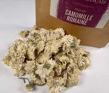 Tisanes Sacré français - Fleurs - Bien être - Camomille Romaine - <div>Les fleurs de camomille romaine aux parfums doux et agréables, sont à boire en tisane après chaque repas. Elles facilitent la digestion.</div>