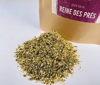 Tisanes Sacré français - Fleurs - Bien être - Reine des près - Buvez une tasse de cette tisane plusieurs fois par jour, cela aura pour effet de calmer les brûlures d'estomac et de faciliter la digestion.