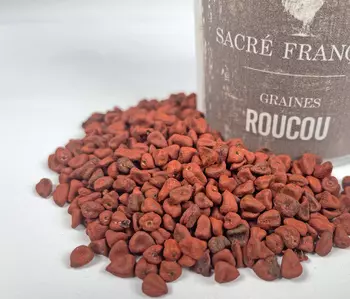 Épices Sacré français - Épice entière - Graines - Roucou - <div>                    Elles sont utilisées en cuisine pour leur pouvoir colorant naturel, la teinte est entre le rouge et l'orange avec un  arôme subtile de beurre noisette et de terre d'argile verte.     </div>